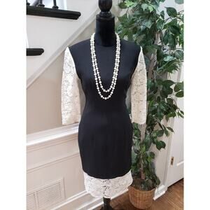 Nha Khanh Women's Black White Viscose Crew Neck Long Sleeve Knee Length Dress 8